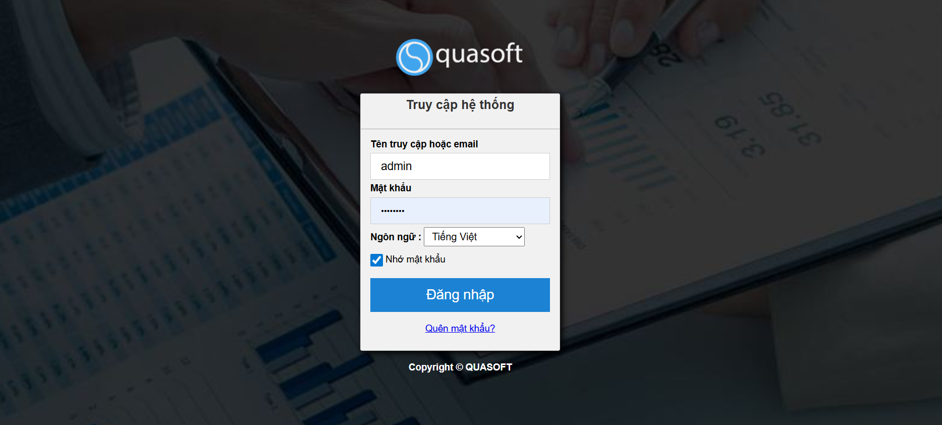 Màn hình đăng nhập Quasoft